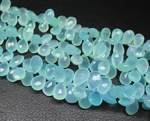 Aqua Calcédoine Oignon à Facettes Goutte Briolette Perles Cristal Bleu Verre Lampwork Ciblé pour Bijoux Loose Strand Gemstone - Product Image 1
