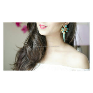 Boucles d'oreilles pendantes en agate, faites à la main, luxe léger, pour femmes et filles, sans nickel, en alliage, bijoux tendance - Product Image 1