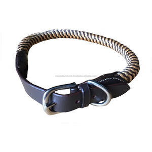 Meilleur prix collier de chien de luxe motif solide produits durables pour animaux de compagnie corde tressée personnalisée poignée en cuir Rivet supérieur direct - Product Image 1