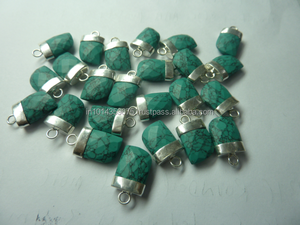 Colgante de punta de piedra preciosa facetada turquesa Ajuste de bisel chapado en oro y rodio al por mayor para fiestas - Product Image 6