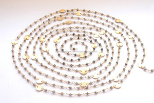 Pyrite Plaqué Or Perlée Enveloppée de Fil De Chaîne de Chapelet - Product Image 3