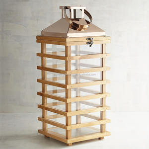 Linterna de vela de madera superior de hierro para decoración del hogar - Product Image 3