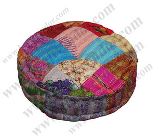 Coussin de sol rond en soie, Patchwork, nouveaux modèles, vente en gros, saiak Sari, Kantha otsman - Product Image 1