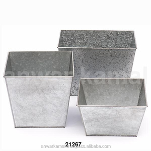 <b>Square</b> Silver Galvanized Garden <b>Planter</b> Home & Garden Decorative Flower Vase for Planting & Display - Product Image 1