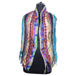 <b>Vintage</b> <b>Silk</b> Sari Recycled <b>Scarf</b> 10x70 Patchwork Stole Women Accessories Multi Color SC005 <b>Vintage</b> <b>Silk</b> Sari Patchwork <b>Scarf</b> - Product Image 1