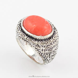 Pierre précieuse de corail rouge naturel forme ovale 925 bague de mariage en argent sterling massif pierre précieuse naturelle bonne qualité bague pliée pour les femmes - Product Image 1