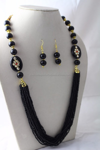 ลูกปัดแก้วเคลือบโรเดียมและทองคำ สร้อยคอแฟชั่นเครื่องประดับคุณภาพดี สีดำ สำหรับงานแต่งงานและเป็นของขวัญ ราคาถูก - Product Image 5