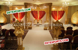 มหาราชานีชุดแต่งงานสีทอง MANDAP ชุดงานแต่งงานสีทอง Jali Mandap แบบดั้งเดิม - Product Image 2