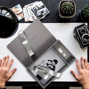 Boîte USB en lin gris moderne de haute qualité faite à la main pour les photographes - Product Image 4