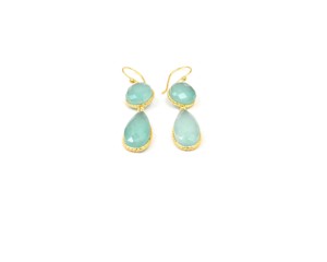 Aqua Chalcedony Doublet Natural Multi Gemstone Jewelry Round and Pear Shape <b>Gold</b> Plated Dangle & Drop <b>Hoop</b> Earring - Product Image 5
