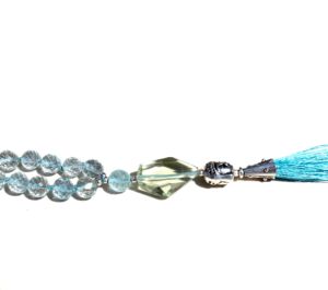 สร้อยคอลูกปัดมาลา 108 เม็ด ทำจากบลูโทปาซเจียระไนด้วยมือ พร้อมลูกปัดรูดราคชา ผูกปม สไตล์โบฮีเมียน สำหรับสวดมนต์ทางพุทธศาสนา - Product Image 3