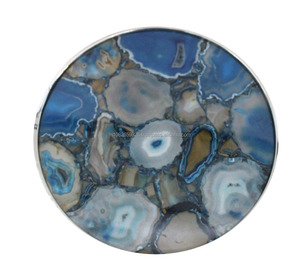 Mesa auxiliar redonda pequeña de ágata S. Steel, mesa de ágata de material metálico, mesa auxiliar de diseño único, muebles de mesa de acento para sala de estar - Product Image 2