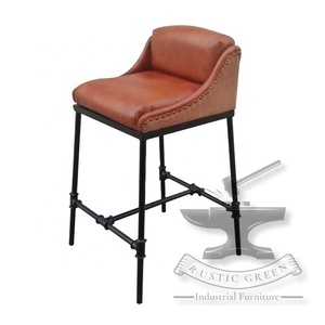 Antiguo Vintage Industrial hierro cuero alto taburete de Bar rústico moderno francés interior exterior comedor/muebles de cocina MARCO DE Metal - Product Image 3