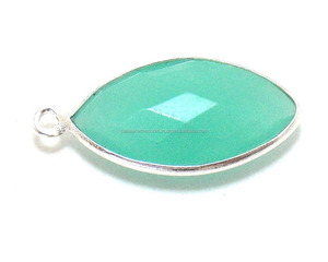 Latón Perú Calcedonia Piedra preciosa Facetada Marquesa Forma Chapado en plata Fabricación de joyas Conector de bisel de fianza única - Product Image 1