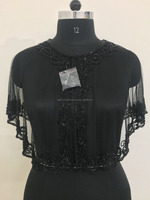 En gros, Vêtements modestes pour femme grande taille, haut poncho chemisier élégant de luxe, en tissu résille coloré, brodé, à fente haute, coupe trapèze