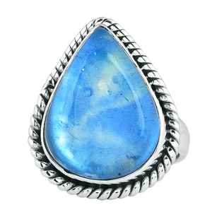 925พลอยแก้วไดโครอิกทรงลูกแพร์สีฟ้าแหวนอัญมณีเงินสเตอร์ลิงเครื่องประดับอินเทรนด์แหวนแฟชั่นสำหรับทุกเพศ - Product Image 1