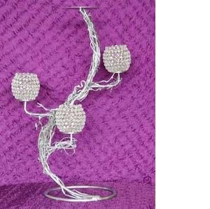 Bougeoir de pièce maîtresse en métal argenté avec bol en cristal pour décoration de mariage ou de fête - Product Image 1