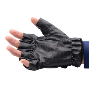 Guantes tácticos de cuero con logo personalizado, venta al por mayor, de medio dedo, resistentes al corte, para caza, negro, para nudillos duros - Product Image 1