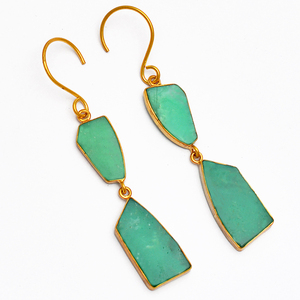 Piedra preciosa de crisoprasa natural, forma de fantasía, Pendientes colgantes de moda hechos a mano, mayorista de joyería, fabricación de Casa De Plata - Product Image 2