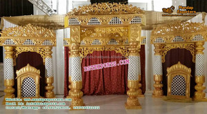 Boda escenario con cristal de oro pilares última boda escenario fabricante impresionante hindú de matrimonio recepción etapa de configuración - Product Image 4