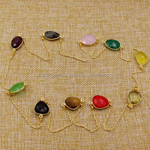 Collar de latón hecho a mano ligero diseño largo multicolor cuarzo piedras bisel ajuste Unisex compromiso boda regalo - Product Image 1