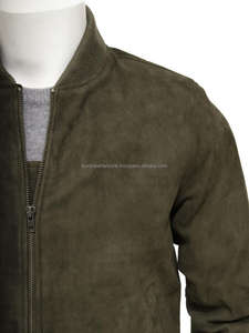 เสื้อแจ็คเก็ตหนังกลับสำหรับผู้ชาย,เสื้อบอมเบอร์แจ็คเก็ตหนังนิ่ม100% - Product Image 4