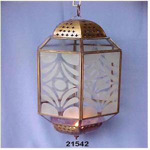 Brass & Glass Hanging Lantern Glass Moroccan <b>Lamp</b> for Home Decor & Eid & Ramadan Fanoos Decorations - Product Image 1