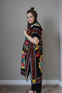 Uvuzbek — robe Vintage à fleurs et oiseaux brodée, caftan de haute qualité, tunique Tribal élégante bohème - Product Image 4