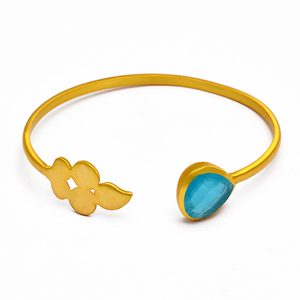 Brazalete de piedras preciosas de Calcedonia de pera, joyería de plata de ley 925, brazalete chapado en oro, brazalete de moda para mujer. - Product Image 3