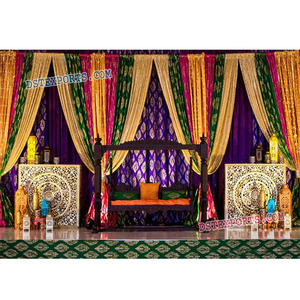 Mehndi Stage Zari Work telón de fondo cortinas inglés matrimonio recepción escenario decoración boda escenario telón de fondo Decoración - Product Image 1