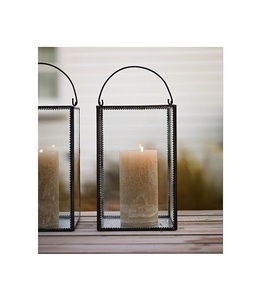 Matte <b>Black</b> Glass Lantern Votive <b>Candle</b> <b>Holder</b> for Home Office Wedding Decoration - Product Image 1
