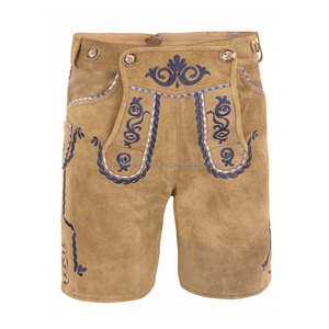Pantalons longs et courts pour hommes vintage allemand Lederhosen cuir vieilli brodé respirant léger grande taille - Product Image 1