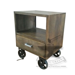 Mesita de noche de madera de mango industrial Vintage para el hogar, sala de estar, comedor o escuela, muebles versátiles - Product Image 3