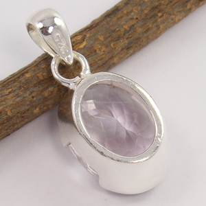 Nouveau pendentif unisexe décontracté/sportif en argent sterling 925 avec sertissage clos, améthyste naturelle ovale facettée, grande pierre précieuse - Product Image 2