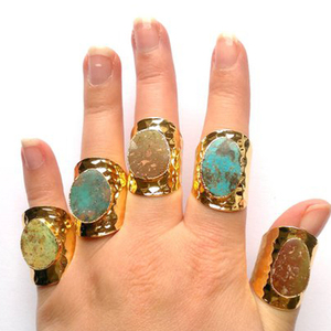 Bague en laiton en gros, pierre précieuse en quartz druzy naturel, réglable, plaqué or, style tendance, fiançailles, mariage, fête - Product Image 1