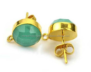Competitive Price 925 <b>Sterling</b> <b>Silver</b> Gold Plated <b>Stud</b> <b>Earring</b> Amazonite 12mm Bezel <b>Set</b> <b>Stud</b> <b>Earring</b> Handmade <b>Earring</b> for All - Product Image 1