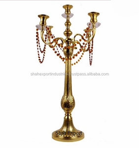 Fancy decorativo aluminio cinco brazos largo boda candelabro centro de mesa chapado en oro para el hogar y la decoración de Navidad - Product Image 6