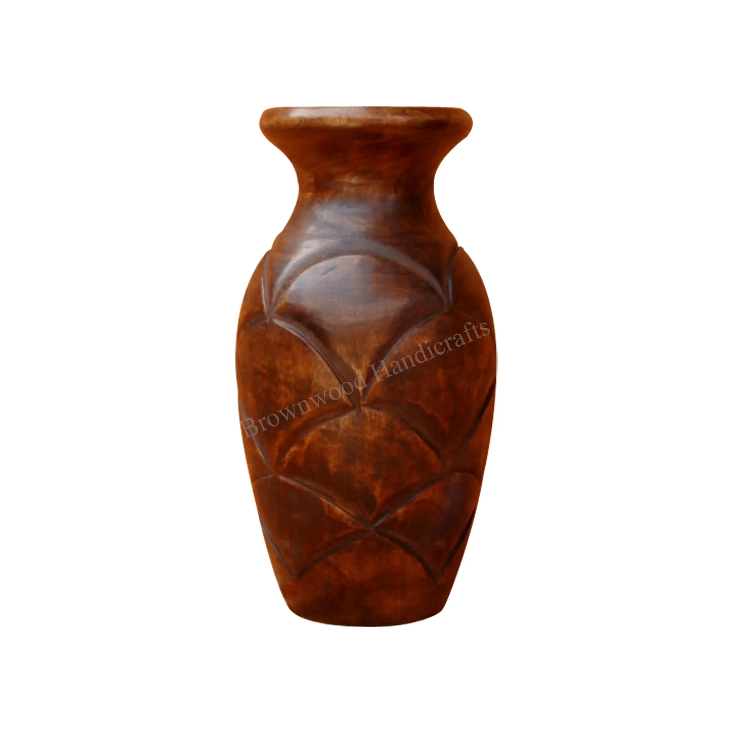 सुरुचिपूर्ण डिजाइन ठोस लकड़ी के vase घर सजावट के लिए हाथ से नक्काशीदार vase और कार्यालय सजावट थोक आपूर्ति