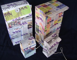 White Newspaper <b>Bags</b> Geometric Pattern <b>Medium</b> <b>Size</b> Rope Handle Handmade Gift Envelop for Daily Packaging - Product Image 6