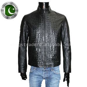 Vestes élégantes en cuir crocodile, noir, pour hommes - Product Image 1