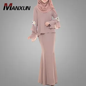 Islamic Clothing Chiffon Beaded Baju Kurung With Applique Modern model Muslim Abaya