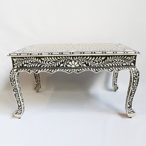 Mesa de Centro de Estilo Indio Hecha a Mano con Incrustaciones de Hueso y Diseño Floral Intrincado, Mesa de Centro de Madera de Lujo para Sala de Estar - Product Image 2