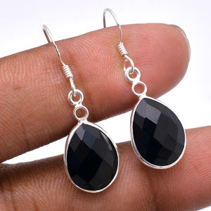 Briolette Pear Black <b>Onyx</b> Gemstone 925 Sterling Silver Hook Dangle <b>Earrings</b> Jewelry Fashionable <b>Earring</b> for Wedding, Gift,Party - Product Image 2
