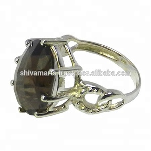 Anillo de piedras preciosas ovaladas de cuarzo ahumado de Plata de Ley 925 al por mayor, joyería de plata de moda cara, anillos Eternity Vermeil - Product Image 2
