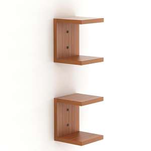 Wall Mount Book Shelf Rack And Display Case <b>Walnut</b> - Set of 2 - Product Image 3