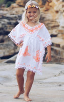 Simplee — couvre maillot de bain pour bébé, blanc, brodé, Boho, Kaftan, mignon pompons, ourlet, taille cordon coulissant, vêtements de plage, pour enfants