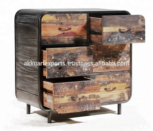 Cómoda de madera maciza | Armario de almacenamiento industrial para sala de estar | Madera de mango rústico - Product Image 4