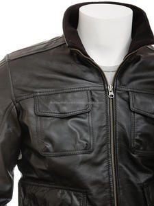 Chaqueta de bombardero de invierno personalizable de talla grande Diseño transpirable de cuero de vaca de moda con cierre de cremallera - Product Image 3
