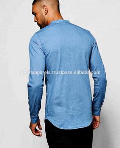 Camisas Vaqueras de Mezclilla Gris Casual de Nuevo Estilo, Talla Grande Personalizada, Transpirables, de Color Sólido - Product Image 3