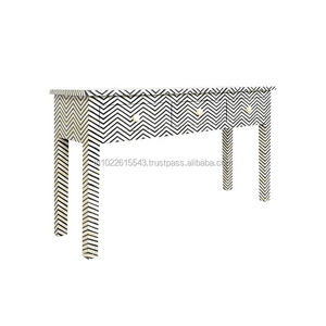 Luxury Bone Inlay <b>Console</b> Table with <b>Black</b> Wooden Legs Handmade Geometric Entryway Sofa Hall Accent Table Modern Home Furniture - Product Image 6